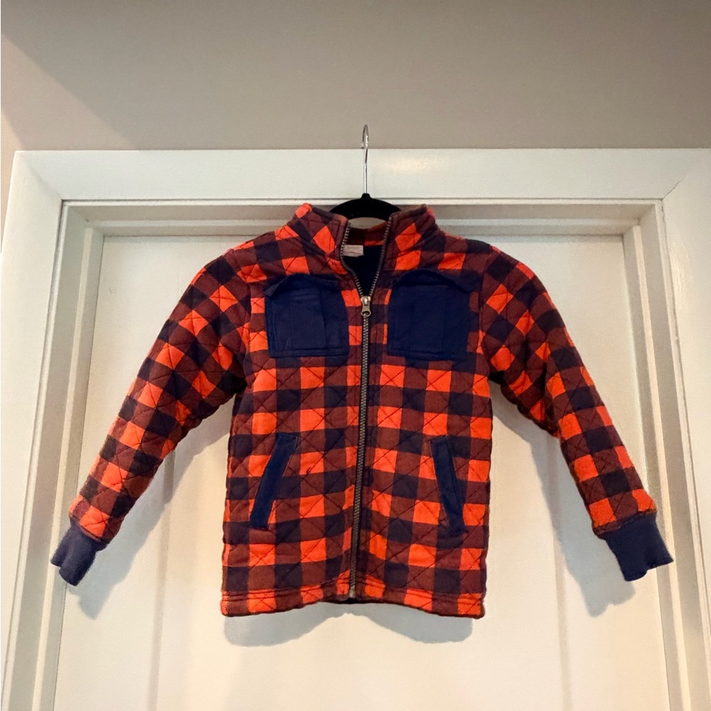 Hanna Andersson Orange and Navy Plaid Quilted Jacket